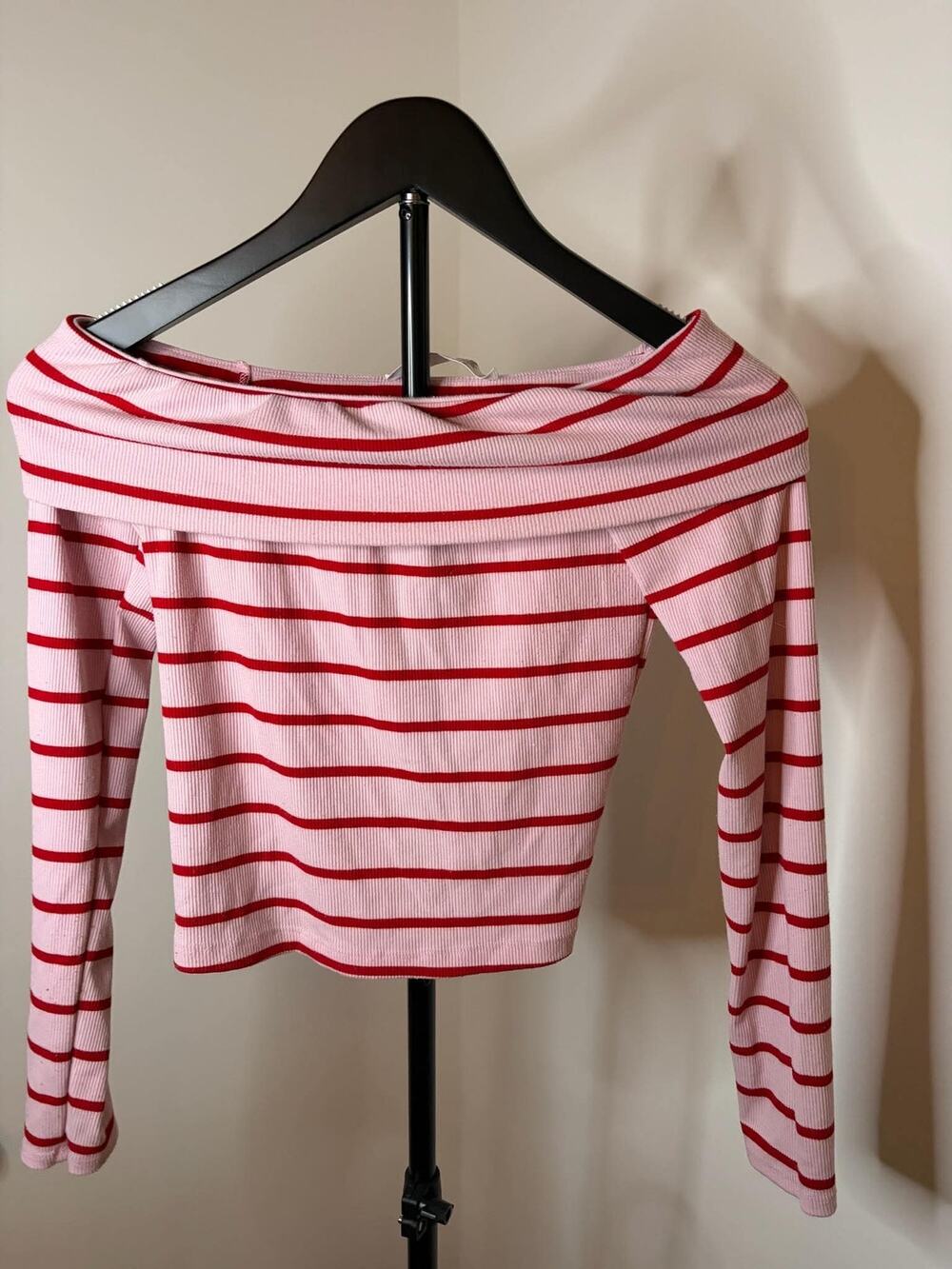 Altar’d State Pink & Red Striped Off Shoulder Top XS